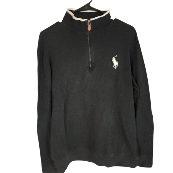 Polo Ralph Lauren Other - Black Polo Golf by Ralph Lauren 3/4 Zip-Up Sweater With Large White Horse